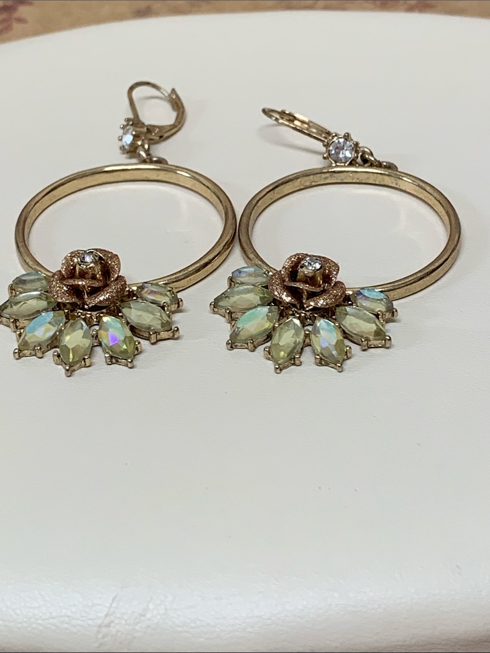BETSEY JOHNSON Luminous Gold Tone Rose Dangle Earrings